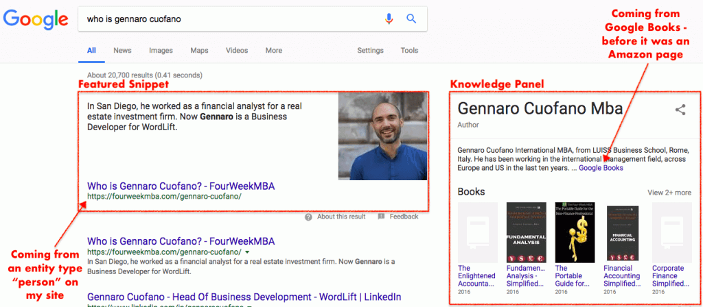 پنل دانش / Knowledge Panel : یک کادر یا باکس حاوی اطلاعات است که در صفحه نتایج موتور جستجو نمایش داده میشود و هدف آن دادن اطلاعات اجمالی در مورد موضوع جستجو شده است.
